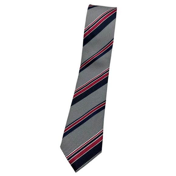 HUGO BOSS Men's 100% Silk Necktie LUXURY Navy Red Striped W:2.5" EUC